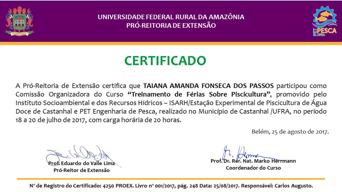 Certificates – Vacation Training