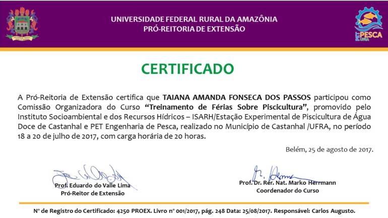 Certificados – Treinamento de Férias